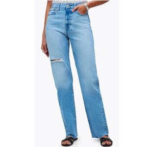 NWT Madewell '90s Ripped Straight Leg High Rise Jean Revoir Wash Medium Blue 31